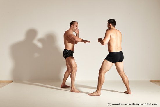 Underwear Fighting Man - Man White Muscular Short Brown Dynamic poses Academic