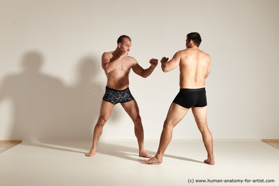 Underwear Fighting Man - Man White Muscular Short Brown Dynamic poses Academic