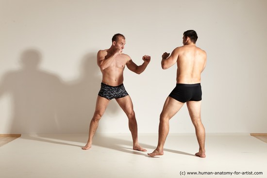 Underwear Fighting Man - Man White Muscular Short Brown Dynamic poses Academic