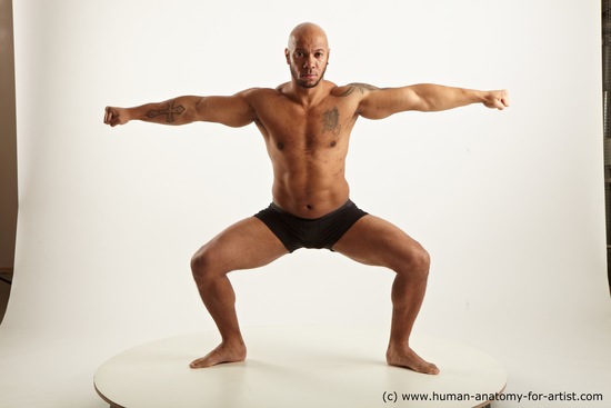 Underwear Man Black Standing poses - ALL Muscular Bald Standing poses - simple Academic