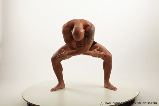 Underwear Man Black Standing poses - ALL Muscular Bald Standing poses - simple Academic