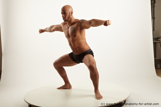 Underwear Man Black Standing poses - ALL Muscular Bald Standing poses - simple Academic