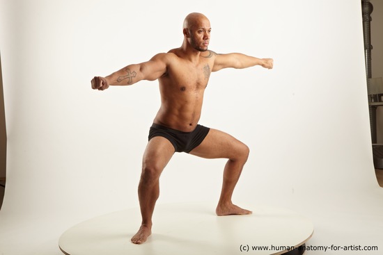 Underwear Man Black Standing poses - ALL Muscular Bald Standing poses - simple Academic