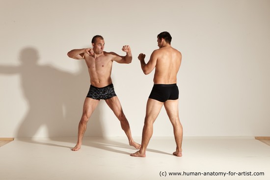 Underwear Fighting Man - Man White Moving poses Muscular Short Brown Dynamic poses Academic