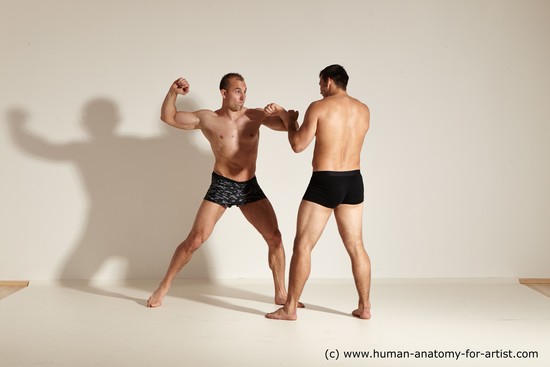 Underwear Fighting Man - Man White Moving poses Muscular Short Brown Dynamic poses Academic