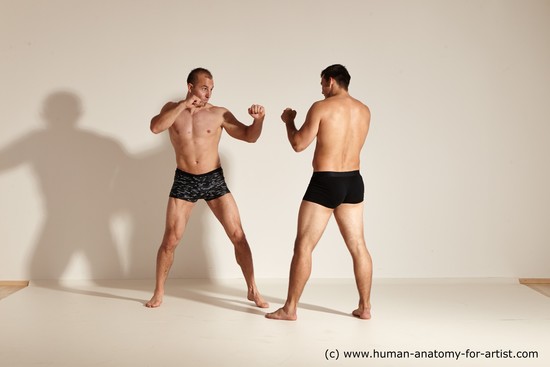 Underwear Fighting Man - Man White Moving poses Muscular Short Brown Dynamic poses Academic