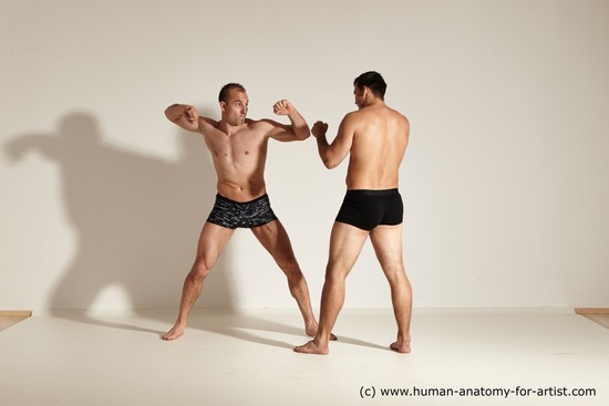 Underwear Fighting Man - Man White Moving poses Muscular Short Brown Dynamic poses Academic