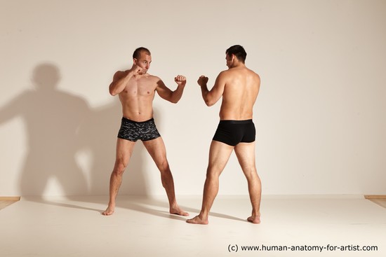 Underwear Fighting Man - Man White Moving poses Muscular Short Brown Dynamic poses Academic