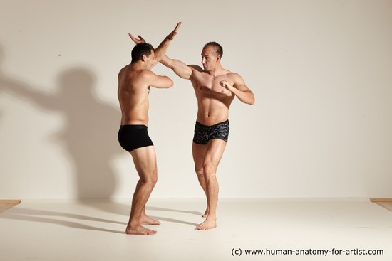 Underwear Fighting Man - Man White Moving poses Muscular Short Brown Dynamic poses Academic