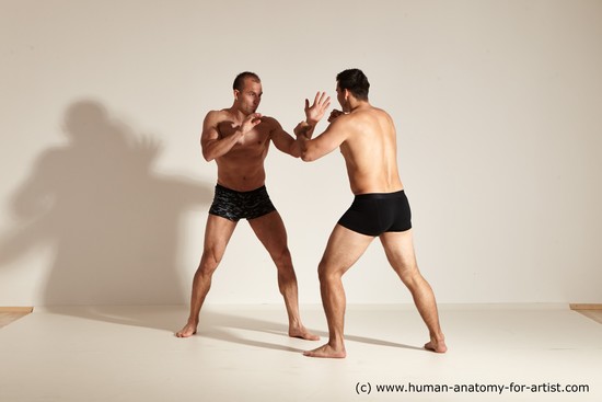 Underwear Fighting Man - Man White Moving poses Muscular Short Brown Dynamic poses Academic