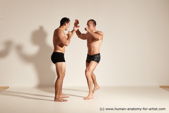 Underwear Fighting Man - Man White Moving poses Muscular Short Brown Dynamic poses Academic