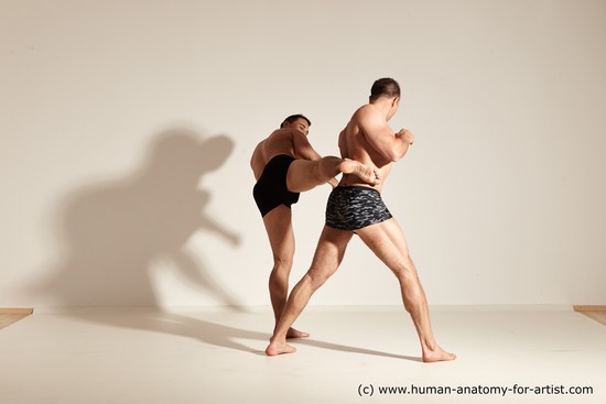 Underwear Fighting Man - Man White Moving poses Muscular Short Brown Dynamic poses Academic