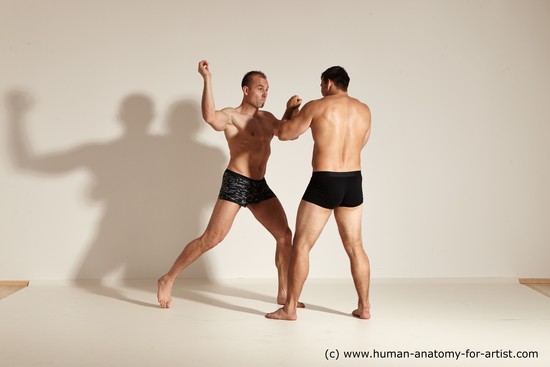 Underwear Fighting Man - Man White Moving poses Muscular Short Brown Dynamic poses Academic