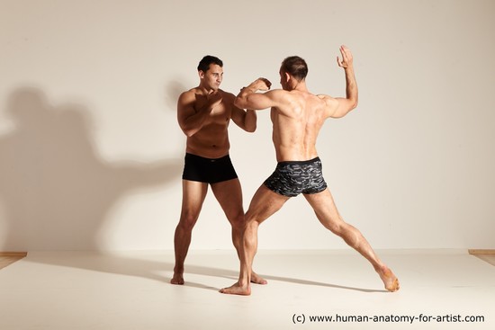 Underwear Fighting Man - Man White Moving poses Muscular Short Brown Dynamic poses Academic