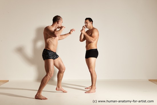 Underwear Fighting Man - Man White Moving poses Muscular Short Brown Dynamic poses Academic