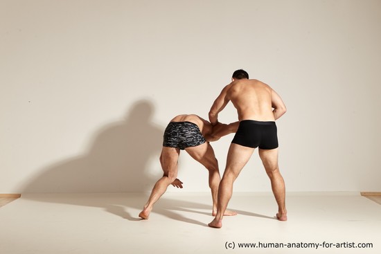 Underwear Fighting Man - Man White Moving poses Muscular Short Brown Dynamic poses Academic