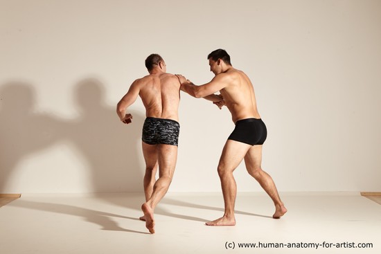 Underwear Fighting Man - Man White Moving poses Muscular Short Brown Dynamic poses Academic