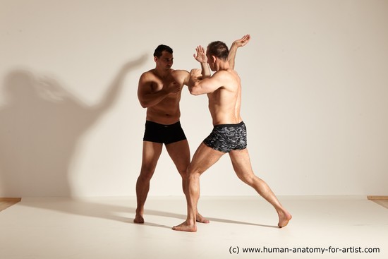 Underwear Fighting Man - Man White Moving poses Muscular Short Brown Dynamic poses Academic