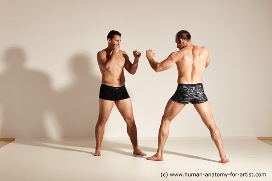 Underwear Fighting Man - Man White Moving poses Muscular Short Brown Dynamic poses Academic