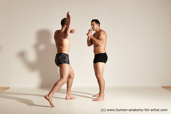 Underwear Fighting Man - Man White Moving poses Muscular Short Brown Dynamic poses Academic