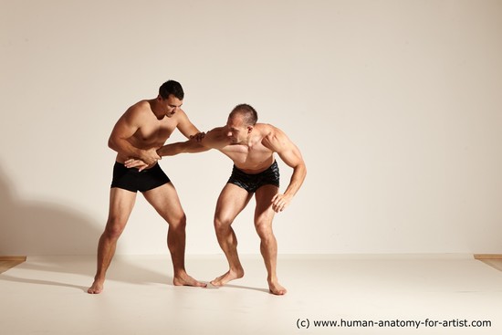 Underwear Fighting Man - Man White Moving poses Muscular Short Brown Dynamic poses Academic