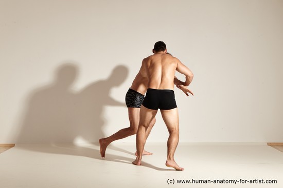 Underwear Fighting Man - Man White Moving poses Muscular Short Brown Dynamic poses Academic