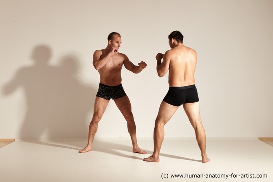 Underwear Fighting Man - Man White Moving poses Muscular Short Brown Dynamic poses Academic