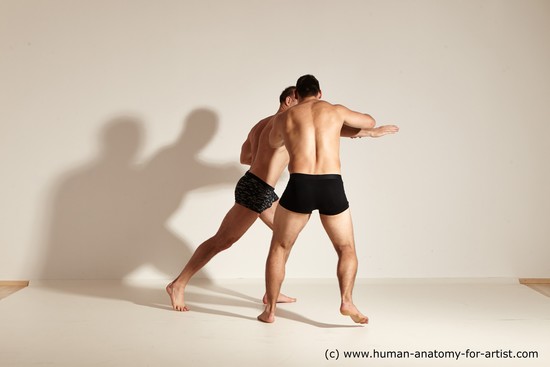 Underwear Fighting Man - Man White Moving poses Muscular Short Brown Dynamic poses Academic