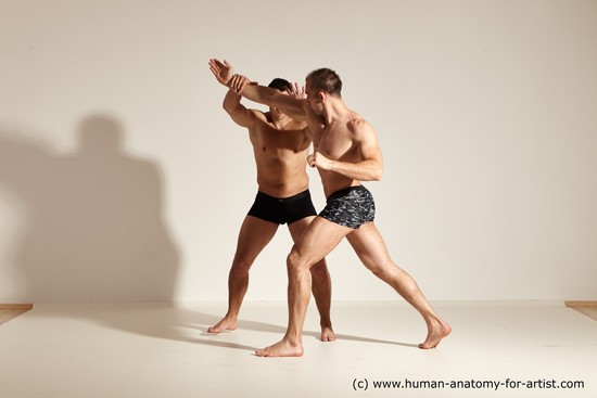 Underwear Fighting Man - Man White Moving poses Muscular Short Brown Dynamic poses Academic