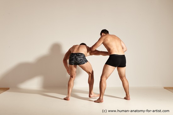 Underwear Fighting Man - Man White Moving poses Muscular Short Brown Dynamic poses Academic