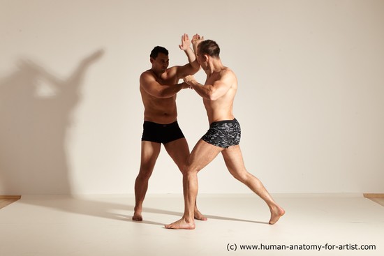 Underwear Fighting Man - Man White Moving poses Muscular Short Brown Dynamic poses Academic