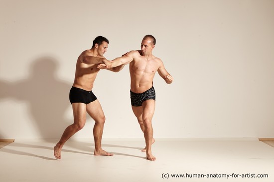 Underwear Fighting Man - Man White Moving poses Muscular Short Brown Dynamic poses Academic