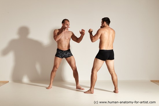 Underwear Fighting Man - Man White Moving poses Muscular Short Brown Dynamic poses Academic