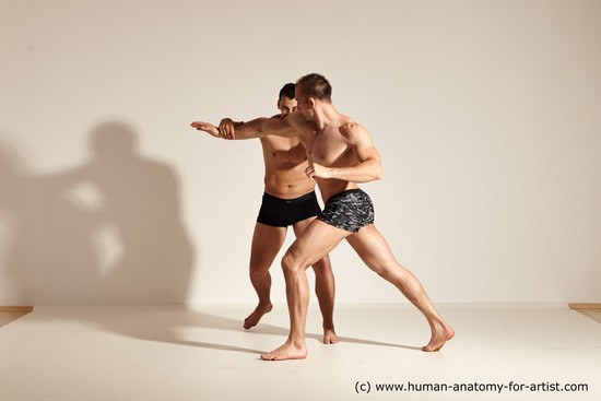 Underwear Fighting Man - Man White Moving poses Muscular Short Brown Dynamic poses Academic