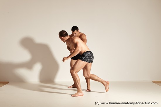 Underwear Fighting Man - Man White Moving poses Muscular Short Brown Dynamic poses Academic