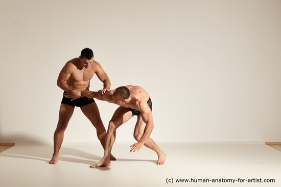 Underwear Fighting Man - Man White Moving poses Muscular Short Brown Dynamic poses Academic