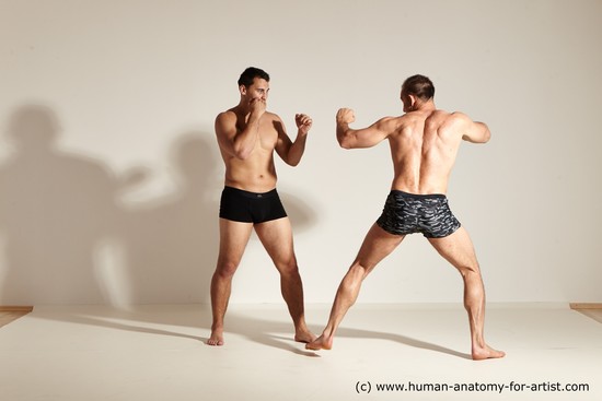 Underwear Fighting Man - Man White Moving poses Muscular Short Brown Dynamic poses Academic