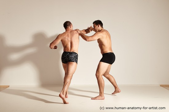 Underwear Fighting Man - Man White Moving poses Muscular Short Brown Dynamic poses Academic