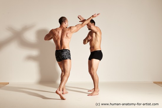 Underwear Fighting Man - Man White Moving poses Muscular Short Brown Dynamic poses Academic