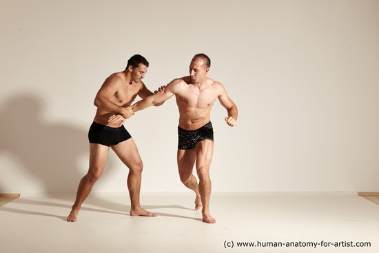 Underwear Fighting Man - Man White Moving poses Muscular Short Brown Dynamic poses Academic