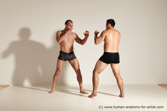 Underwear Fighting Man - Man White Moving poses Muscular Short Brown Dynamic poses Academic