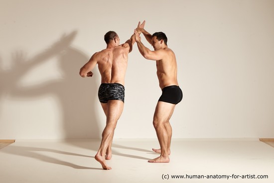 Underwear Fighting Man - Man White Moving poses Muscular Short Brown Dynamic poses Academic