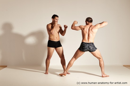 Underwear Fighting Man - Man White Moving poses Muscular Short Brown Dynamic poses Academic