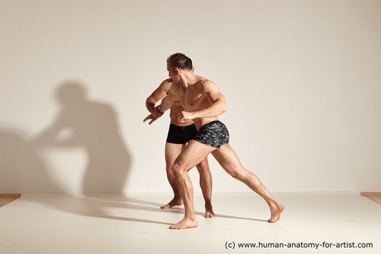 Underwear Fighting Man - Man White Moving poses Muscular Short Brown Dynamic poses Academic