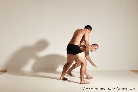 Underwear Fighting Man - Man White Moving poses Muscular Short Brown Dynamic poses Academic