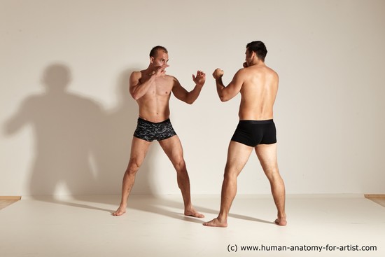 Underwear Fighting Man - Man White Moving poses Muscular Short Brown Dynamic poses Academic