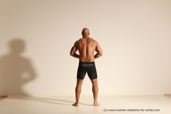 Underwear Gymnastic poses Man Black Muscular Bald Dancing Dynamic poses Academic