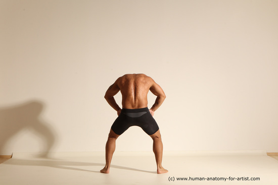 Underwear Gymnastic poses Man Black Muscular Bald Dancing Dynamic poses Academic