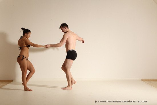 Underwear Woman - Man White Average Short Brown Dancing Dynamic poses Academic