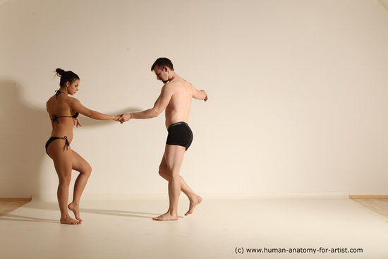 Underwear Woman - Man White Average Short Brown Dancing Dynamic poses Academic